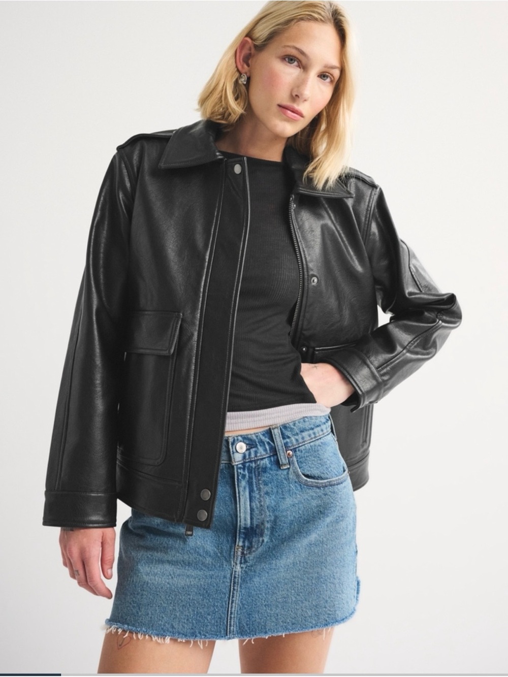 Abercrombie & Fitch Black Faux Leather Boxy Jacket